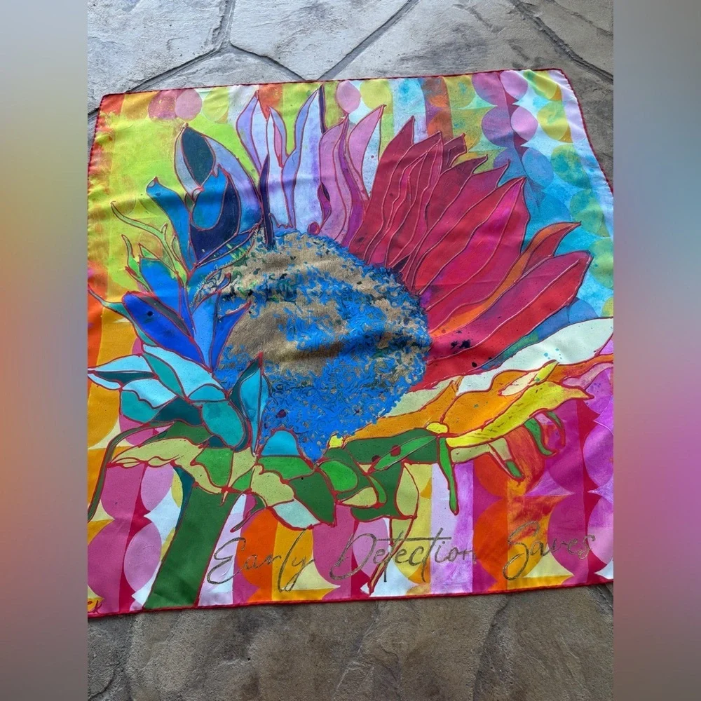 Roki Design Silk Scarf “Early Detection Saves Lives” Italian Silk Twill 35”